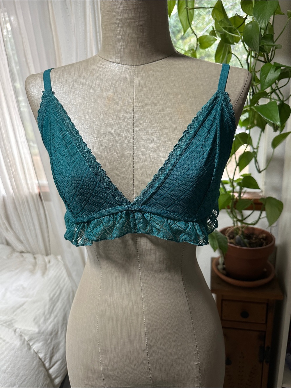 Teal Lace Ruffle Bralette - Women Intimates & Sleepwear